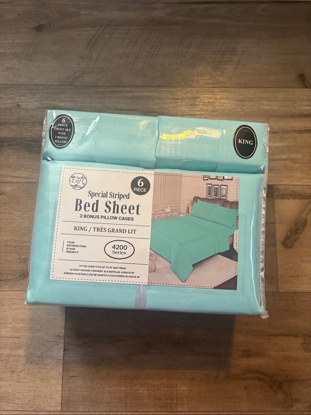 Special Striped King Bed Sheet Set - Aqua Blue